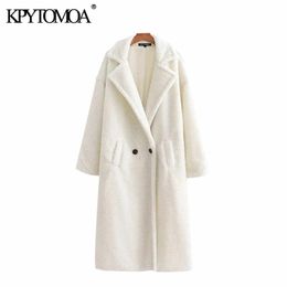 Vintage Stylish Thick Warm Faux Fur Teddy Jacket Coat Women Fashion Long Sleeve Pockets Winter Female Outerwear Chic Tops 211019