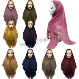 Fashion 110*110cm Plain Square Bubble Instant Hijab Women's Solid Malaysia Headband Echarpe Foulard Femme Bufandas Muslim Sjaal