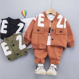 Boys Clothing Sets Children Fashion Cartoon Baby Long Sleeve T-shirt Coat And Pants Suit 3pcs Outfits Kids Sport Suit1-4 years 211025