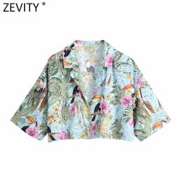 Zevity Women Fashion Animal Floral Print Shor Shirt Female Single Breasted Blouse Roupas Chic Summer Kimono Blusas Tops LS9371 210603