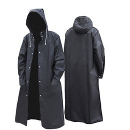 Black Fashion Adult Waterproof Long Raincoat Women Men Rain coat Hooded For Outdoor Hiking Travel Fishing Climbing Thickened 220217