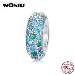 WOSTU 100% 925 Sterling Silver Bicolor Zirconia Stopper Silicone Spacer Beads Fit Original Bracelet & Bangle DIY Jewellery CTC119 Q0531