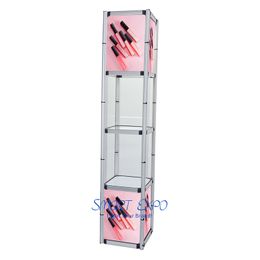 5-Layer Square Showcase Counter for Event Advertising Display with Top LED Light Easy Carry Bag