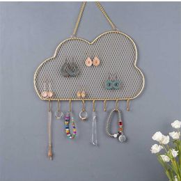 Earring Organiser Wall Mount Holder for Necklace Bracelet Jewellery Storage Rack Display Decoration with Hooks 211105