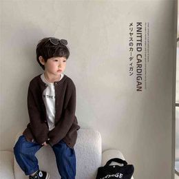 Höst barn casual enkla stickade cardigans japan stil solid färg lösa långärmade tröjor 210708