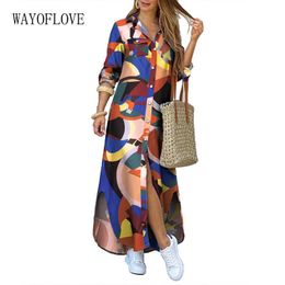 WAYOFLOVE Fashion Character Print Dress Women Casual Elegant Plus Size Long Dresses Woman Button Long Sleeve Shirt Dresses 210602