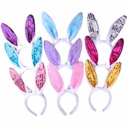 Party LED Light Flashing Fluffy Rabbit Ears Headband Sequins Headdress Bunny Ear Costume accessory Cosplay Woman Halloween Christmas Supply SN5974