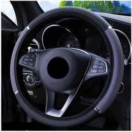 Car Steering Wheel Covers 3738Cm Universal Pu Leather Steering Wheel Cover Automobiles AntiSlip Four Seasons Car Accessories J220808