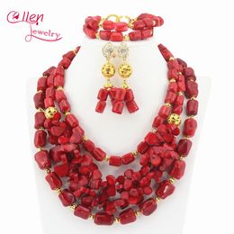 Earrings & Necklace Design Red Coral Beaded Jewellery Set Bracelet And Nigerian Wedding African Beads TL1166