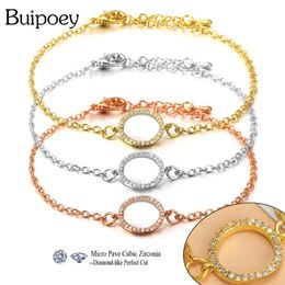 jewelry lobster clasp UK - Charm Bracelets Buipoey Bohemia Cubic Zirconia Round For Women Men Rose Gold Color Lobster Clasp Bracelet Family Friend Jewelry Gifts