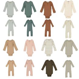 High Quality Baby Long Sleeve Romper Boys Girls High-end modal Cotton Fabric One Piece Unsiex Solid Colour Kids Home Clothes 210309