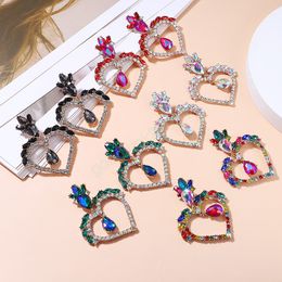 Heart-Shaped Multicolor Crystal Metal Dangle Drop Earrings High Quality Glass Rhinestone Jewellery For Women Wedding