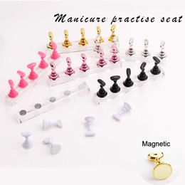 Fashion Nail Art Practice and Display Holder Magnetic Acrylic Metal Block 6 Color Manicure Practicing Rack