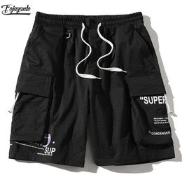 FOJAGANTO Summer Cargo Shorts Men Trend Brand Men's High Street Drawstring Knee Length Pants Print Casual Male 210714