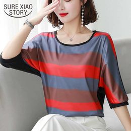 Fashion womens and blouses plus size ladies tops striped harajuku top for women shirts Half sleeve women clothing 4542 50 210528