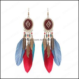 Dangle & Chandelier Earrings Jewelry Explosion European And American Fashion Creative Oval Long Tassel Feather Retro Chain Rice Beads Drop D