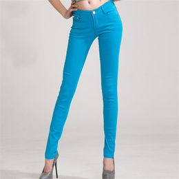 Slim Waist Jeans For Women Skinny Low Woman Blue Denim Pencil Pants Stretch Plus Size 210708