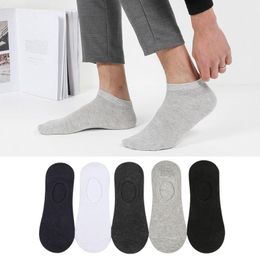 Men's Socks 5 Pair Lot Invisible Men Short Cotton Black Plus Big Size Ankle Set NO Show Non-slip Silicone