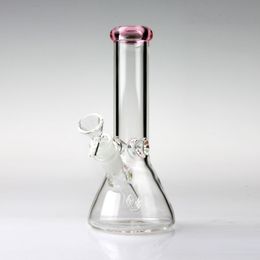 8 " hookah pink glass smoking KT bong beaker bottom clear tube small water pipe colorful mouth wholesale price 14 mm female joint and bowl