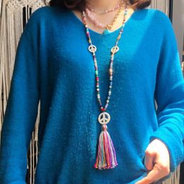 Chains Bohemian Ethnic Necklace For Female With Peace Tassel Crystal Beaded Sweater Chain Pendant Wholesale