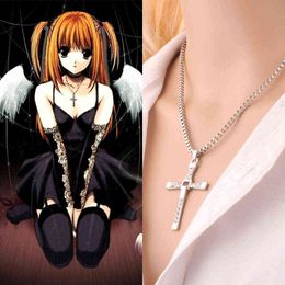 Death Note Misa Cosplay necklace Jewellery Classic Rhinestone Pendant Sliver Cross Necklaces G1206