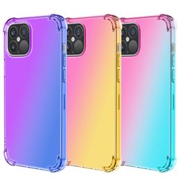 Gradient Dual Colour Phone Cases Transparent TPU Shockproof Case for iPhone15 14 13 12 Mini 11 Pro Max XR XS 8 Plus S20 Note20 Ultra