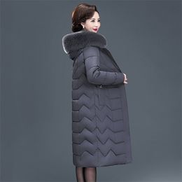 X-long Women Coats Slim Office Ladies Solid Women's Winter Jacket Hooded With Fur Collar Thick Cotton Padded Parkas 211108