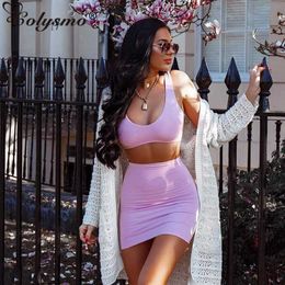 Colysmo 2 Layers Pink Summer Dress Women Sexy Bodycon Party Mini White Two Piece Casual Sleeveless Robe Femme 210527