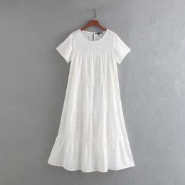 White Dress Women Summer Dresses Fashion Hollow Out Embroidery Modern Lady Mid-Calf Dress Feminino Vestidos 210602