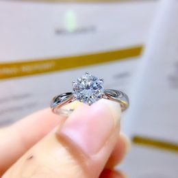 Moissanite Ring for Women Engagement Anniversary Gift 1CT VVS 6.5MM Lab Diamond Classic Fine Jewellery Real 925 Sterling Silver