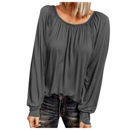 Autumn Winter Women Blouses O-neck Basic Tops Tee Long Sleeve Casual Loose Shirts Pullover