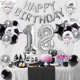 FENGRISE 40inch Happy 18 Birthday Party Decorations Adult Silver Happy Birthday Balloon 18 Years Anniversary 18 birthday sash 210610