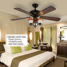 Ceiling Fans 52" Industrial Adjustable Fan Light Kit Large 5 Blades Classical Living Room Indoor Drawstring Crystal Pendant Lamp E26