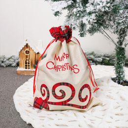 55*39cm Buffalo Plaid Santa Sack Grid Christmas Drawstring Bag Red Black Cheque Candy Gift Bags Ornaments