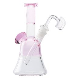 GB102 About 7.87 Inches Height Pink Glass Water Bong Dab Rig Smoking Pipe Bubbler 14mm Male Dome Bowl Down-stem Quartz Banger Nail