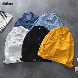 Guilantu White Streetwear Denim Jacket Women Spring Autumn Turn-down Collar Single Breasted Solid Loose Casual Jeans Coat Female 211014