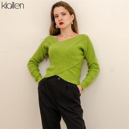 KLALIEN Fashion Elegant Long Sleeve Square Collar Solid Slim Sweater Women Autumn Office Lady Streetwear Warm Female Top 211007