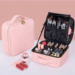 LHLYSGS PU Waterproof Cosmetic Case Suitcases Multi-storey Large Professional Makeup Bag Women Beauty Organiser Cosmetic Bag 220310