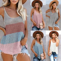 Fashion Crochet Color Block Loose Knitted Cami V-neck Tank Tops Sleeveless Sling Vest Women Beach Wear Swimsuit Cover Up Tunic 210225