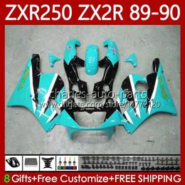 Motorcycle Fairings For KAWASAKI NINJA ZX2R ZXR250 ZX 2R 2 R R250 ZXR 250 Black Cyan 89 90 Bodywork 84No.62 ZX2 R ZX-2R ZXR-250 1989 1990 ZX-R250 89-98 Full Body Kit