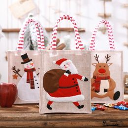 Gift Wrap Merry Christmas Cute Linen Embroidered Tote Bag Gift Candy Bags Holiday Packaging Christmas Decoration Party Supplies T2I52973