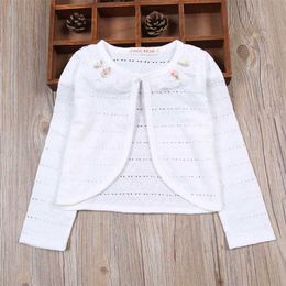 Garota branca Cardigan crianças primavera outono de manga longa camisola de algodão para 1 2 3 4 6 8 10 11 anos de casaco 175005 211028