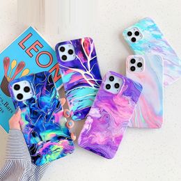 Laser Glossy Stone Marble Phone Cases for Iphone 7 8 plus X XS XR 11 12 Mini 13 pro max Fashion Colourful Bling Shiny Flash Soft TPU Silicone IMD Protection Back Cover