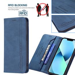 RFID Blocking Leather Wallet Phone Cases With Card Slot For iPhone 13 Pro Max 12 11 XR XS 8 Plus Samsung Xiaomi Google