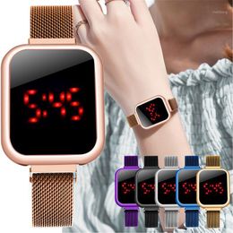 Wristwatches Business Women's Wrist Watch Luxury Electronic Gold Magnet Alloy Strap LED Touch Screen Dial Ladies Quartz Bracelets