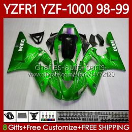 Motorcycle Bodywork For YAMAHA YZF-R1 YZF1000 YZF R 1 1000 CC 98-01 Green&flames Bodys 82No.64 YZF R1 1000CC 1998 1999 2000 2001 YZF-1000 YZFR1 98 99 00 01 OEM Fairing Kit