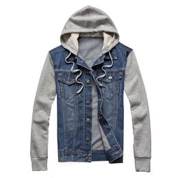 Denim Men Hooded Sportswear Outdoors Casual Fashion Jeans Jackets Hoodies Cowboy Mens Jacket and Coat Plus Size 211214