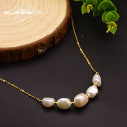 GLSEEVO Original Design Natural Baroque Pearl Necklace For Women Party Birthday Gift Silver 925 Jewellery Collier GN0111 Q0531