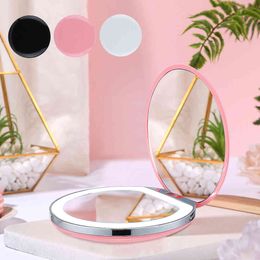 USB Rechargeable Fold Portable LED Mini 3 Magnifier Round Built-in Battery Makeup Mirror Beauty Gift