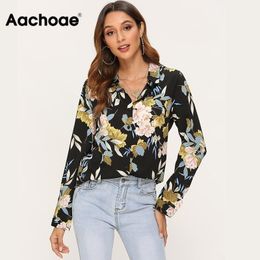 Aachoae Vintage Floral Printed Blouse Women Long Sleeve Casual Shirt Turn Down Collar Plus Size Office Tops For Ladies Blusas 210315